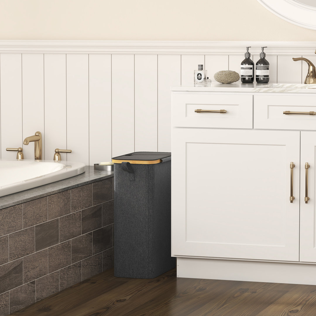 50l Slim Laundry Hamper With Lid, Narrow Laundry Basket With Removable Bag & Bamboo Handles, Fodable Thin Dirty Clothes Hamper For Laundry Collapsible Bin For Bathroom Bedroom Dorm